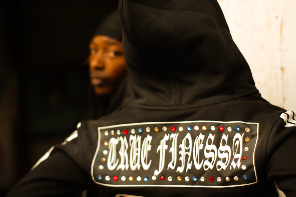 True Finessa black hoodie detail